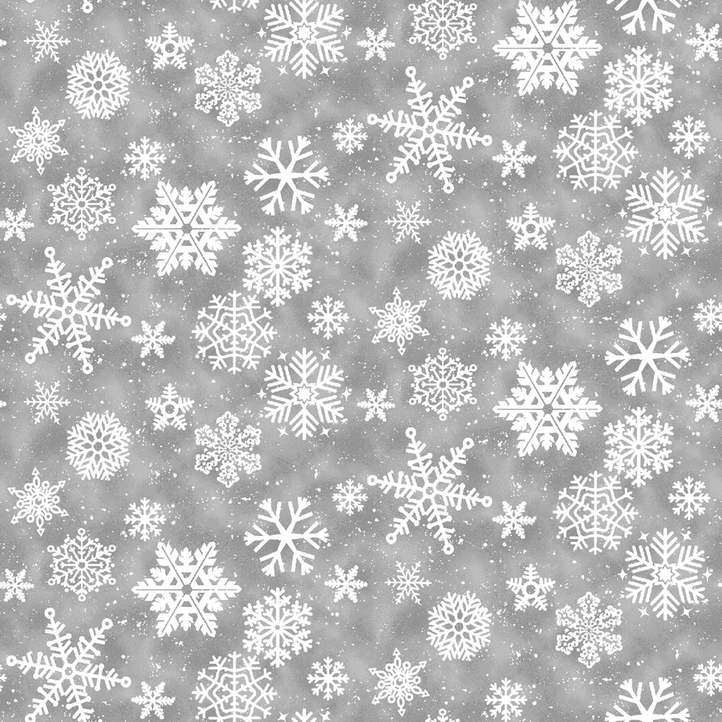 Snow Crew  Barb Tourtillotte Collection Henry Glass  Gray Snowflakes  Gray White