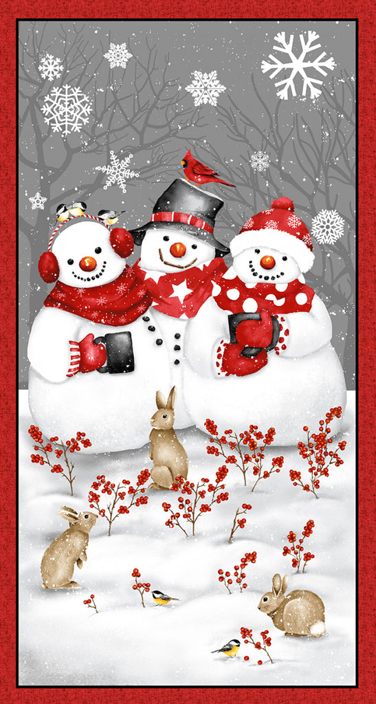 Snow Crew  Barb Tourtillotte Collection Henry Glass  Red/Gray  24" Snowman Panel Red  Black  White Gray