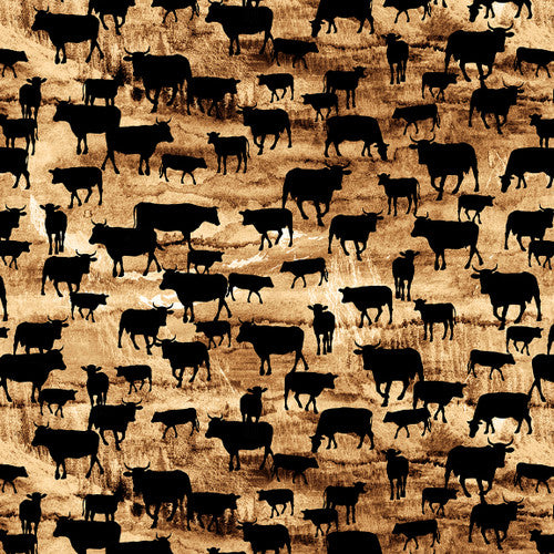 Cowboy Culture Blank Fabrics  Urban Essence Designs   Cow Silhouettes  Brown Cream  Black