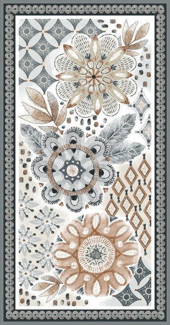 Zanzibar  Danielle Hartgers  Blank Quilting  Floral Panel  24"  Gray  Taupe  White  Black
