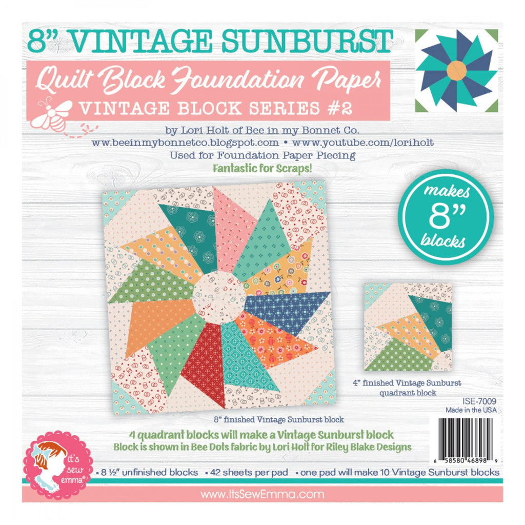 8in. Vintage Sunbursts Quilt Block Foundation Papers Foundation Paper Piecing