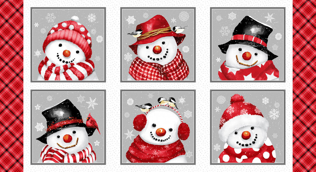 Snow Crew  Barb Tourtillotte Collection Henry Glass  Red/Gray 24" Snowman Block Repeat Panel Red  Black  White