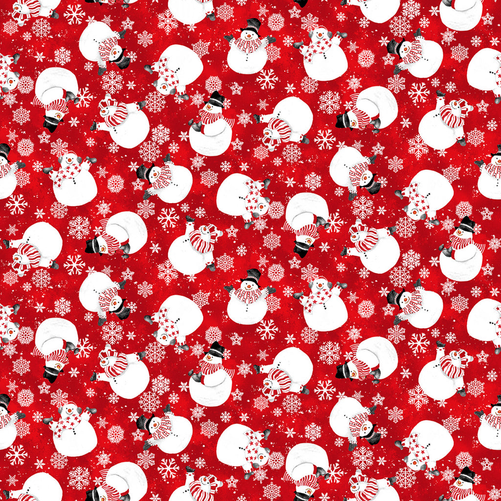Snow Crew  Barb Tourtillotte Collection Henry Glass  Red Tossed Snowmen  Red  Black  White