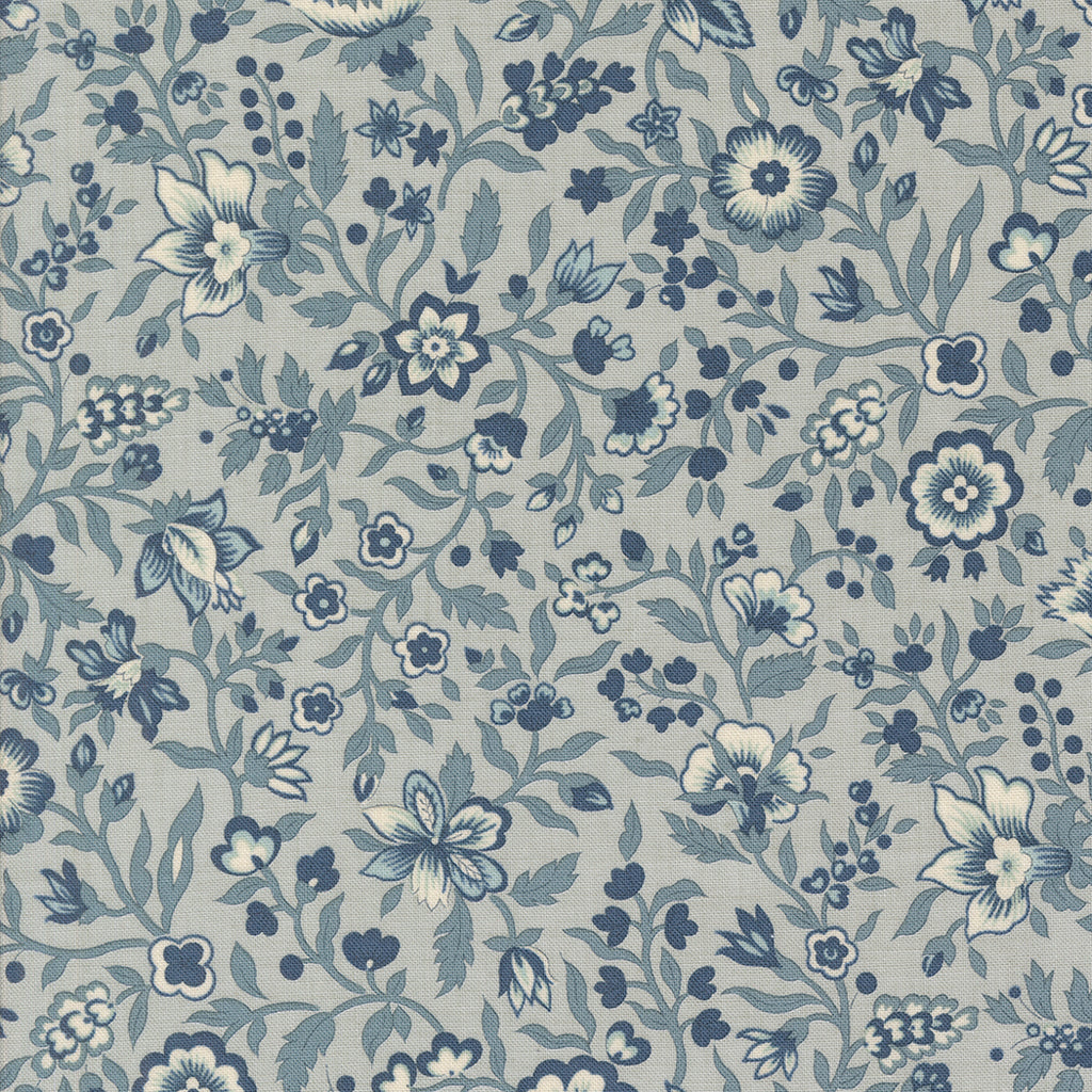 Sacre Bleu -Ciel Blue -  Moda - French General - Jardinage Florals  - Reproduction - Gray- Light Blue