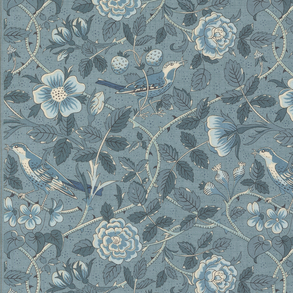 Sacre Bleu -French Blue  - Moda - French General - Oiseaux Florals Birds - Reproduction -- Light Blue