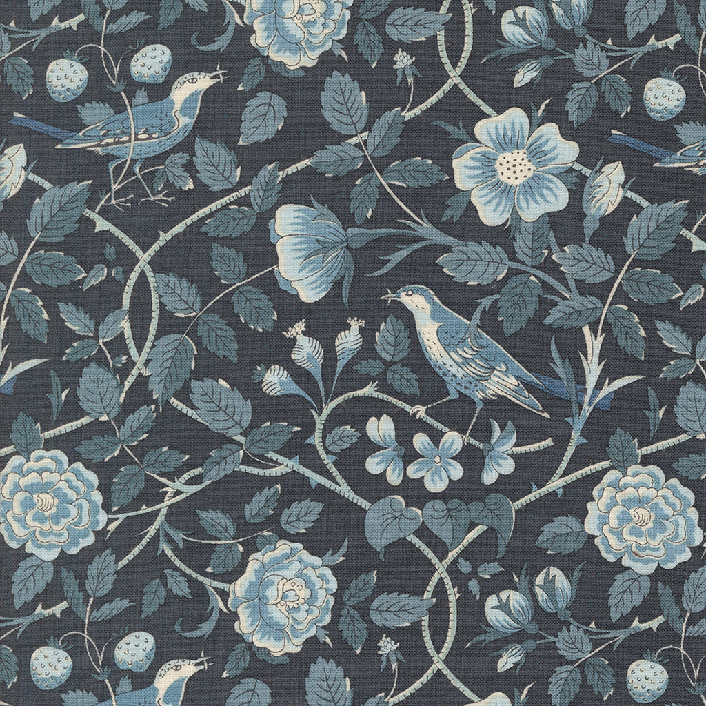 Sacre Bleu - Indigo  - Moda - French General - Oiseaux Florals Birds - Reproduction - Navy  - Light Blue