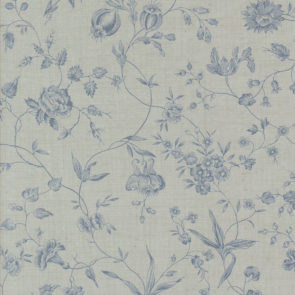 Sacre Bleu -Ciel  Blue  - Moda - French General - Pivoine Florals Vines - Reproduction - Light Blue 