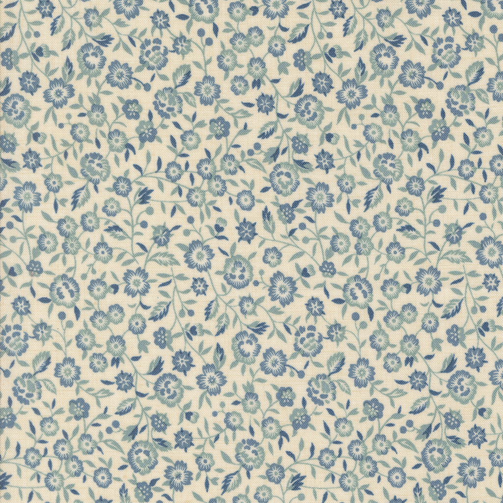 Sacre Bleu -Pearl  French Blue- Moda - French General - Renoncule Florals -  Reproduction - Natural - Light Blue