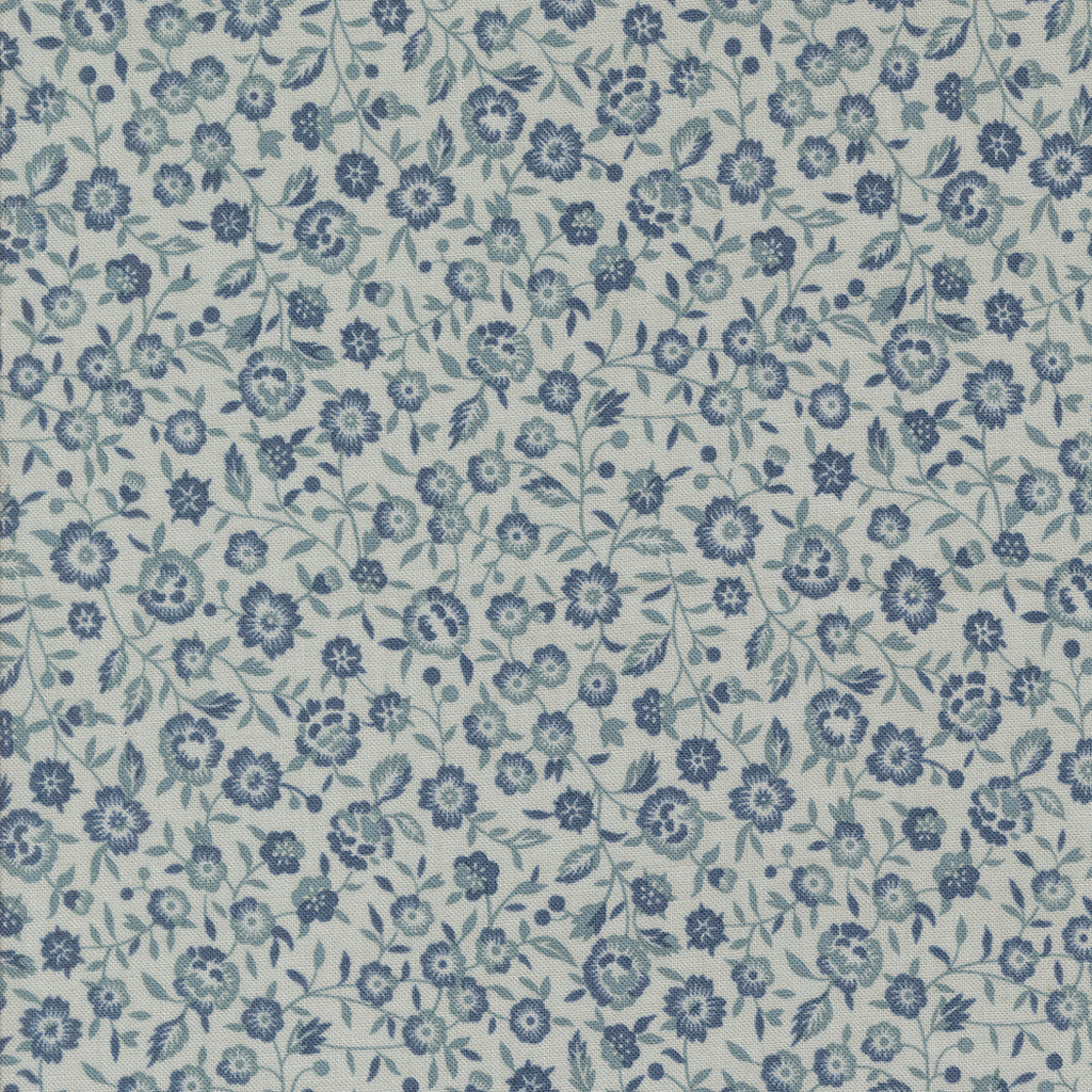 Sacre Bleu -Ciel Blue- Moda - French General - Renoncule Florals -  Reproduction - Gray - Light Blue