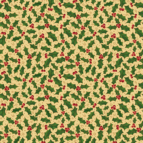Holly on cream, holly with berries, Christmas, Christmas fabric,  Blank Quilting, Blank Fabric - 2762-41