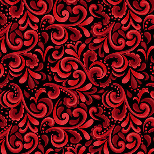 All Spruced Up, Blank Quilting , Satin Moon, Designs  Red  Scroll, Christmas, Christmas fabric,  Blank Quilting, Blank Fabric