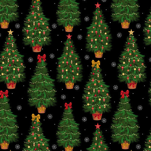 All Spruced Up  Blank Quilting  Satin Moon Designs  Christmas Trees  Black