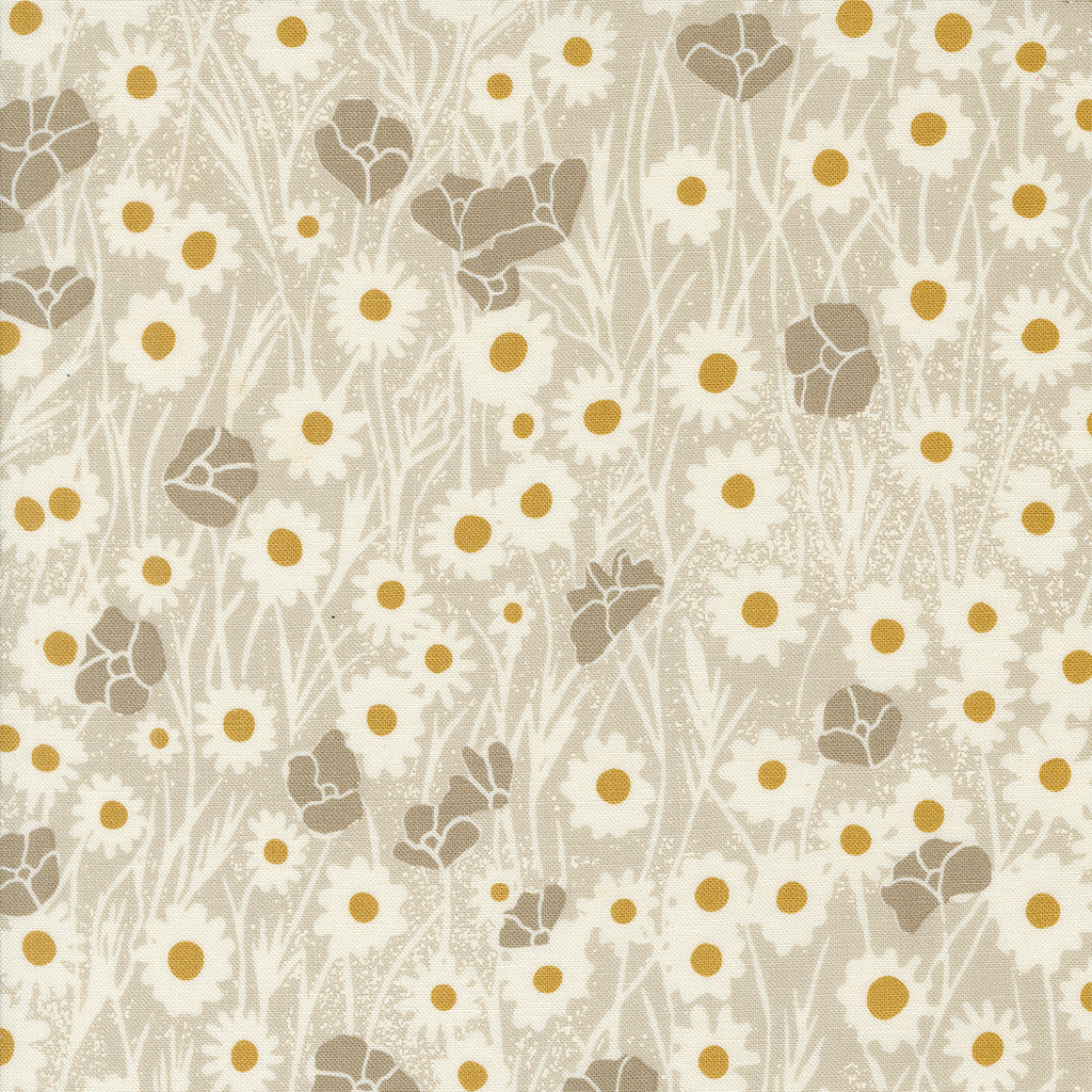 Field of Flowers Katharine Watson Moda Fabrics Poppy Field Florals Flax White Gray Gold