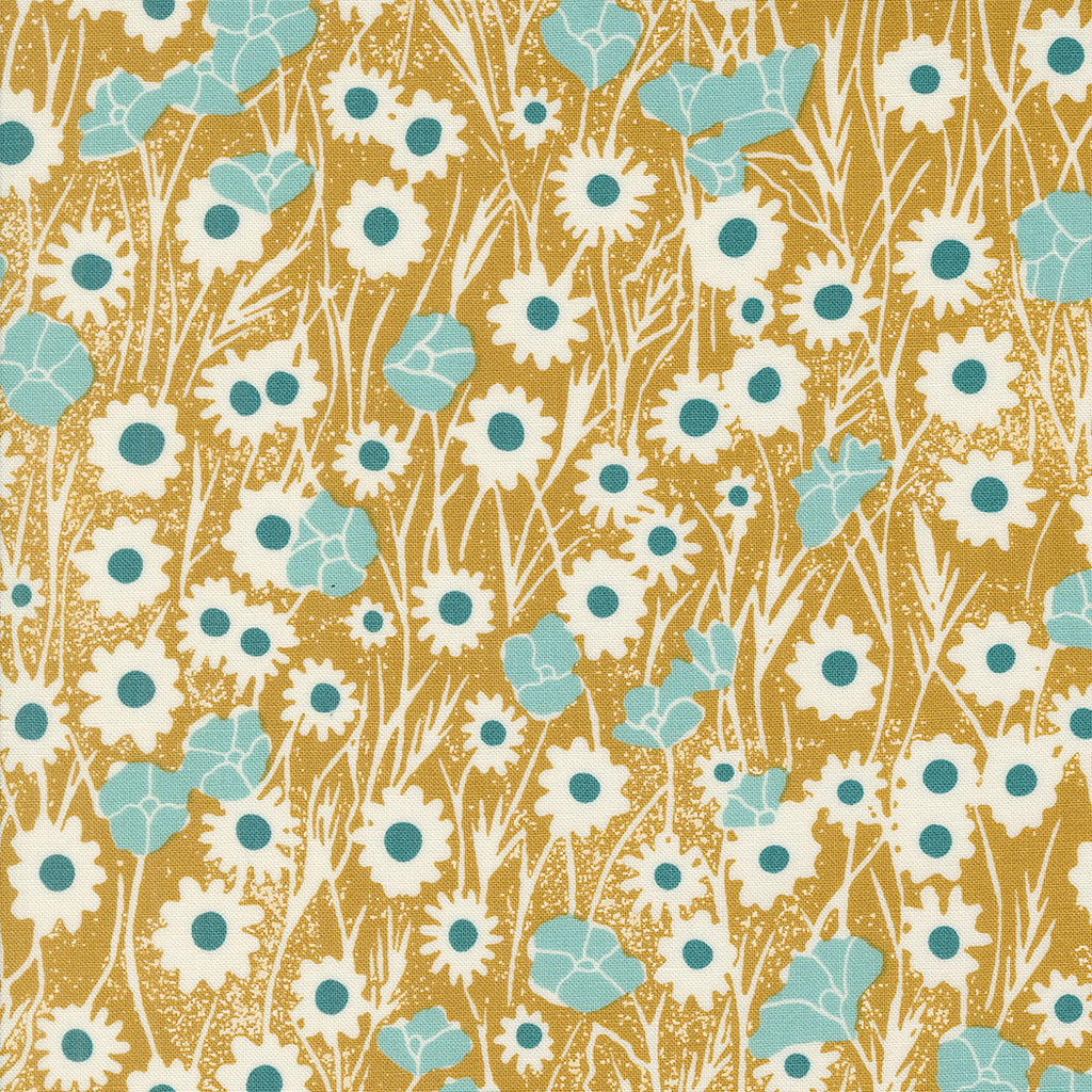 Field of Flowers Katharine Watson Moda Fabrics Poppy Field Florals  Goldenrod White Gray Gold