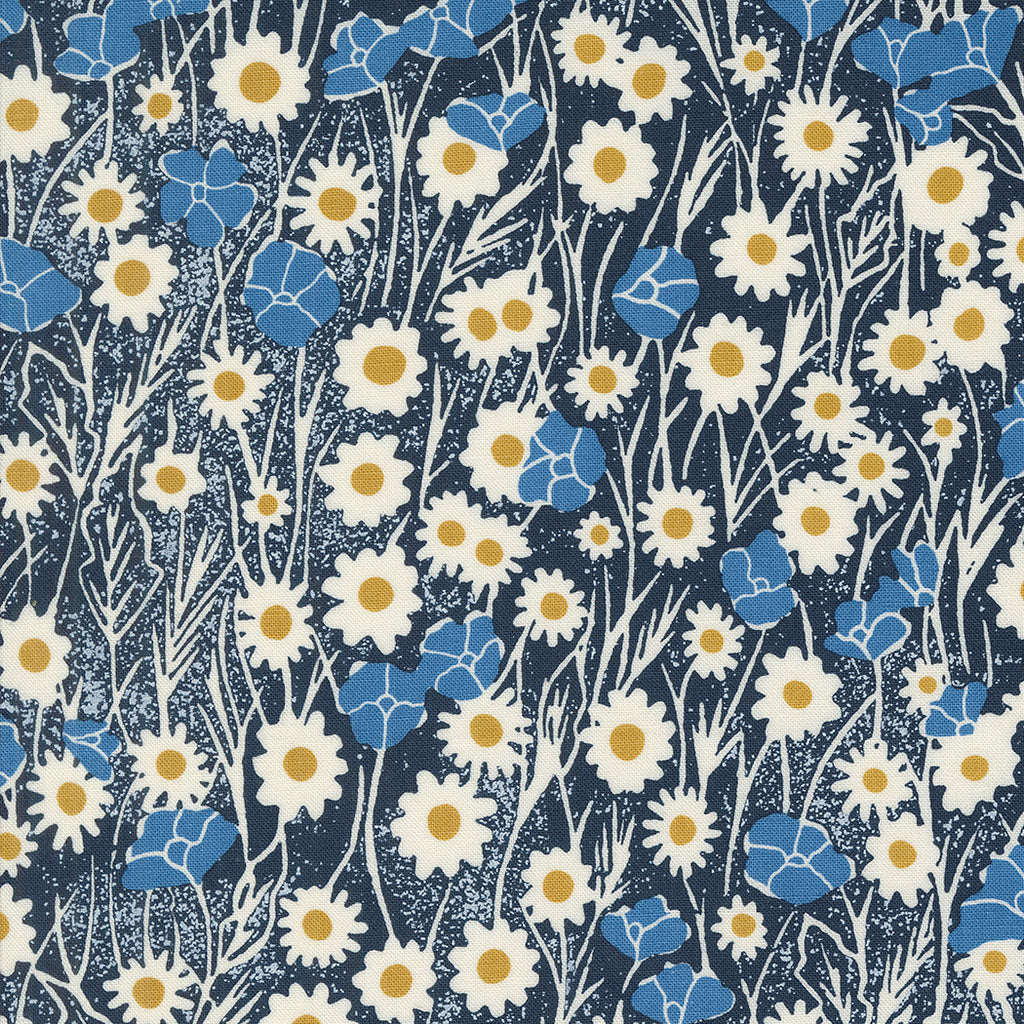 Field of Flowers Katharine Watson Moda Fabrics Poppy Field Florals Navy White Blue Gold