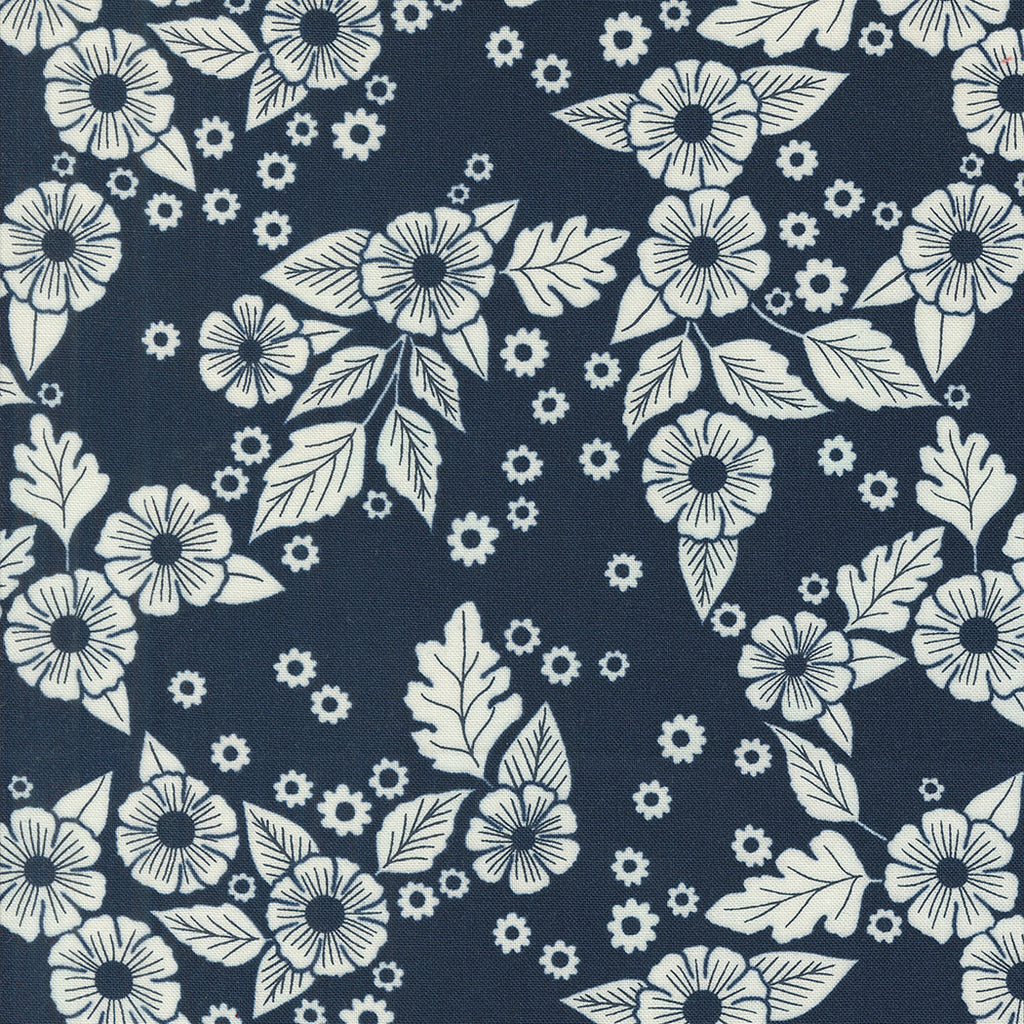 Field of Flowers Katharine Watson Moda Fabrics Floral Scatter Florals Navy White Blue