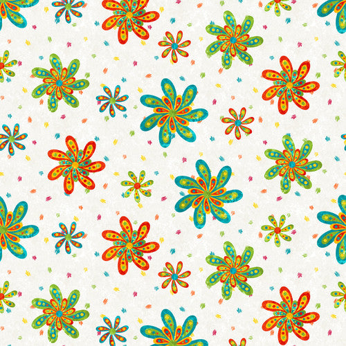 Color Burst  Blank Quilting  Fran Morgan  Fabric Cafe  Marshmallow  Daisies  Teal  Orange  Green  White