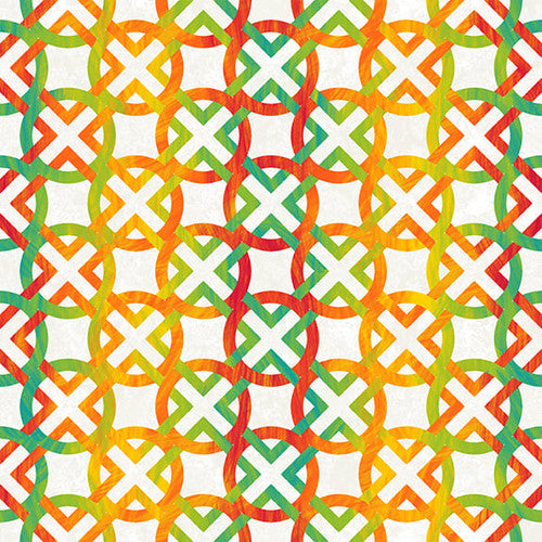 Color Burst  Blank Quilting  Fran Morgan  Fabric Cafe  Marshmallow Mini Circles and Diamonds  Geometric Teal  Orange  Green  White Yellow