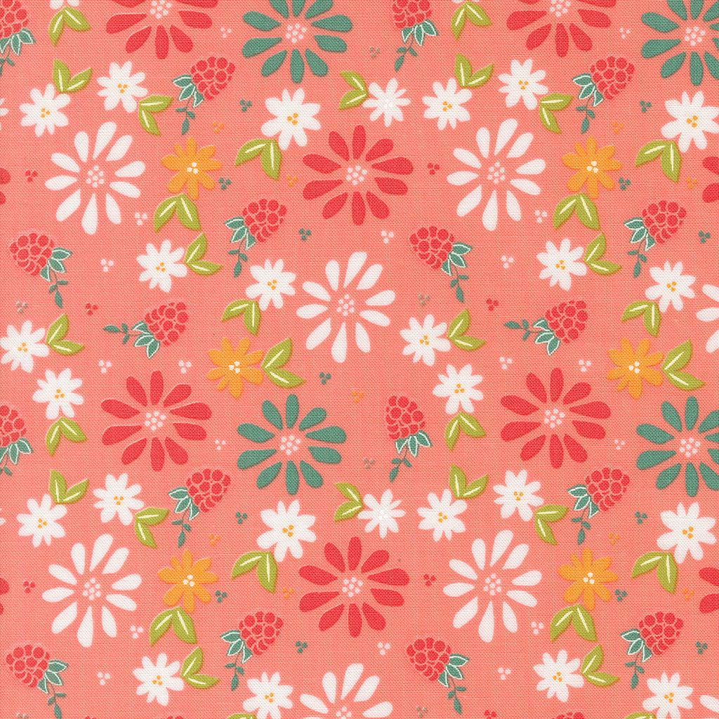 Raspberry Summer   Sherri & Chelsi - Moda Fabrics - Carnation - Flowers & Berries - Red - Green - Blue - Pink - Gold 