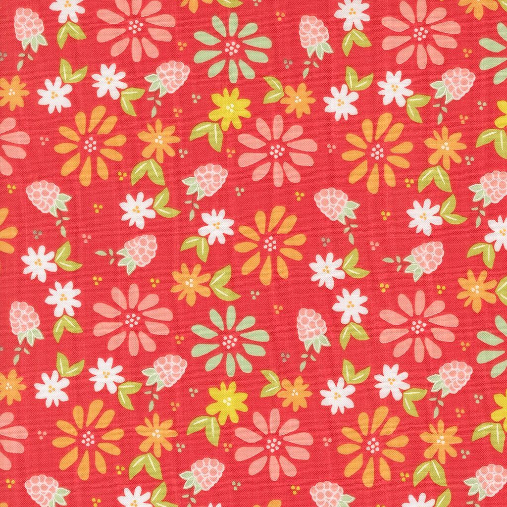 Raspberry Summer   Sherri & Chelsi - Moda Fabrics - Raspberry - Flowers & Berries - Red - Green - Blue - Pink - Gold 