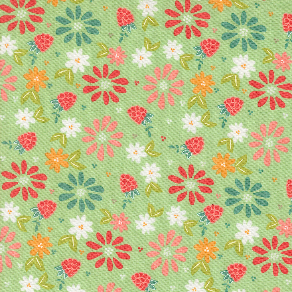 Raspberry Summer   Sherri & Chelsi - Moda Fabrics - Mint - Flowers & Berries - Red - Green - Blue - Pink - Gold 