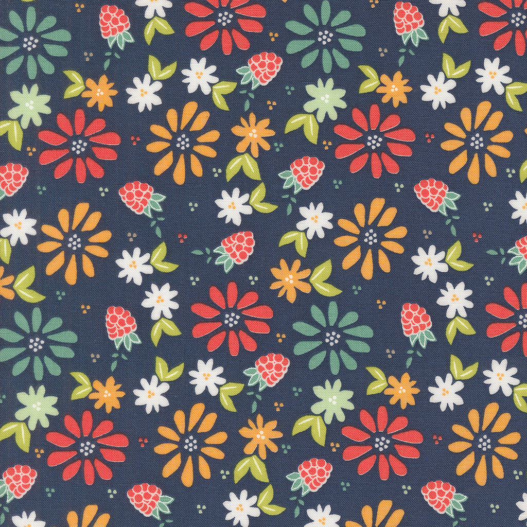 Raspberry Summer   Sherri & Chelsi - Moda Fabrics - Blueberry - Flowers & Berries - Red - Green - Blue - Pink - Gold 