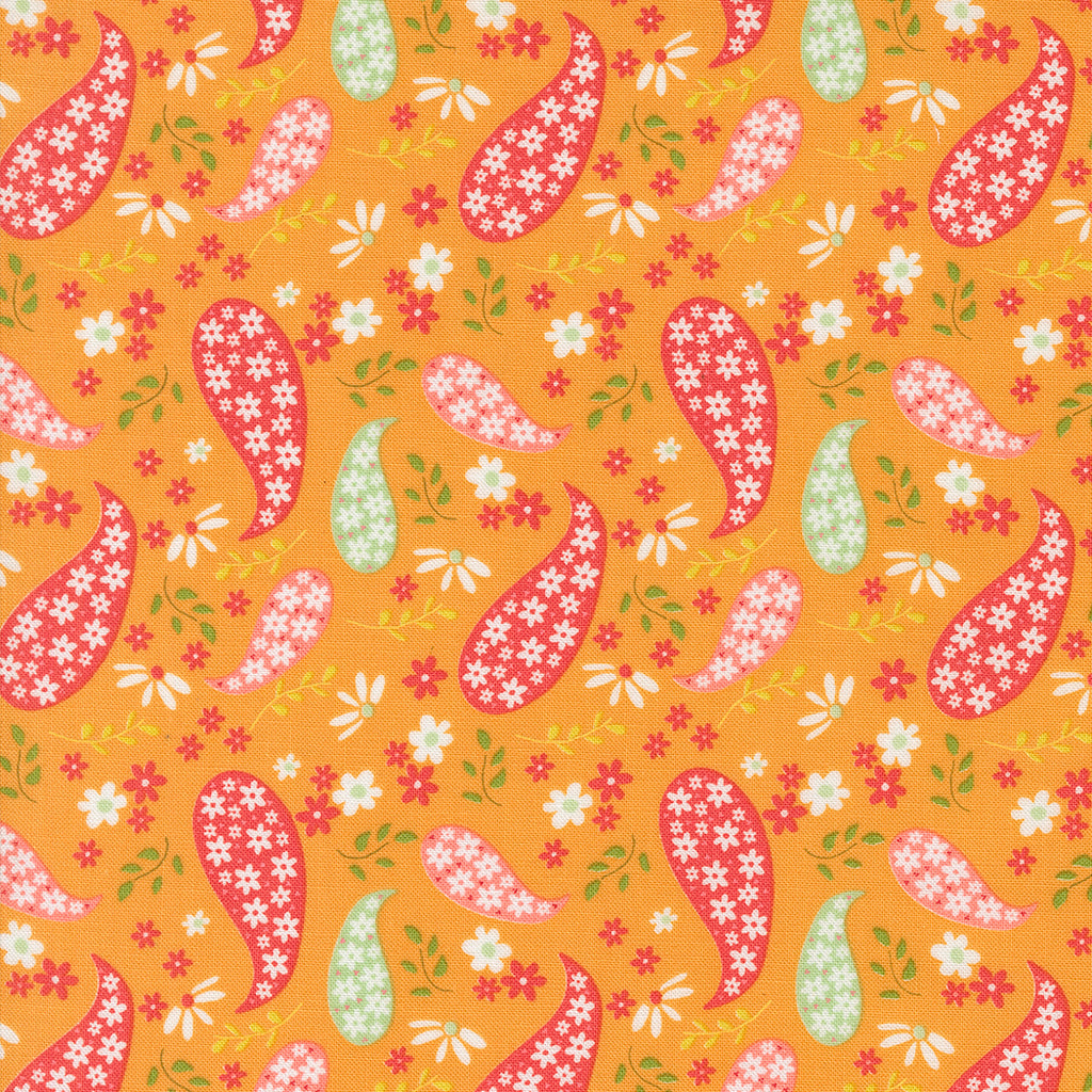 Raspberry Summer   Sherri & Chelsi - Moda Fabrics - Apricot - Paisley and flowers - Red - Green  - Pink -Orange