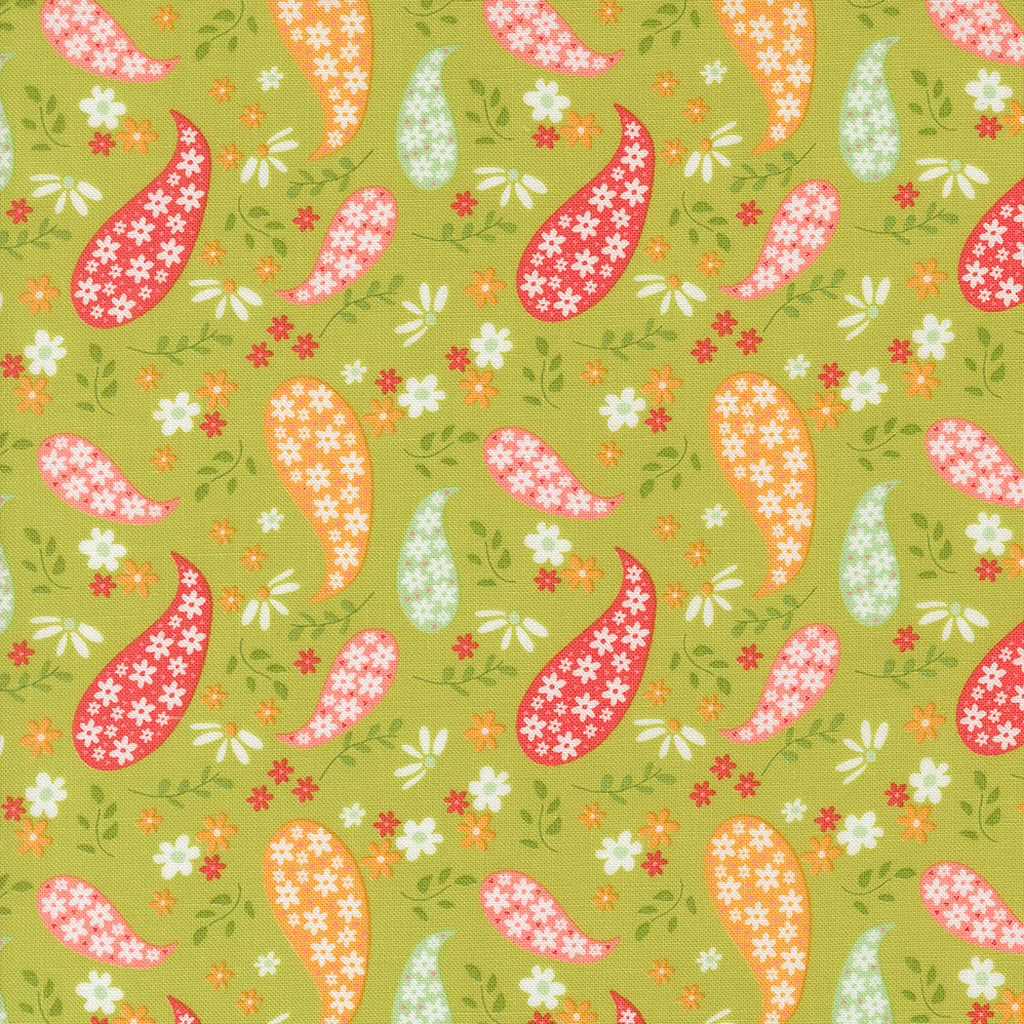 Raspberry Summer   Sherri & Chelsi - Moda Fabrics - Lime - Paisley and flowers - Red - Green  - Pink - Gold