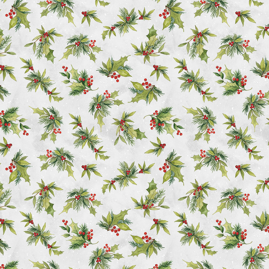 Frosty Frolic Susan Winget Wilmington Prints Light Gray Holly White Red Green 