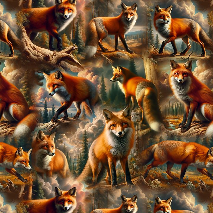 Wilderness Song - Blank Quilting - Marilyn Lee - Foxes- Blue - Green - Rust - Brown - Tan 