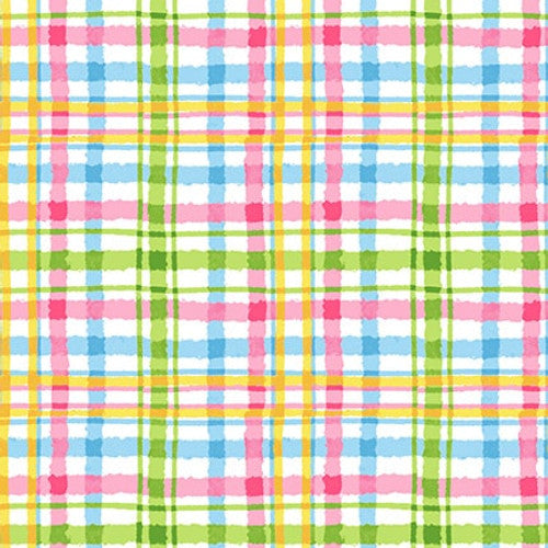Pastel Plaid Spring Is Hare  Blank Quilting  Pink  Green  Blue  Yellow  White