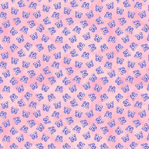 Tossed Butterflies on Pink  Spring Is Hare  Blank Quilting  Pink  Purple