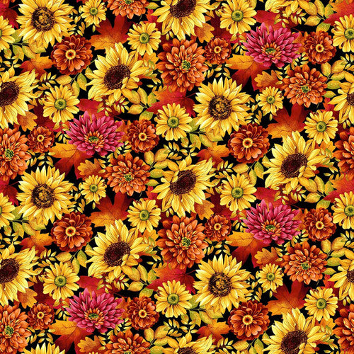 Seeds of Gratitude  Art Loft  Studio e  Medium Allover Flowers Orange Pink Yellow Brown