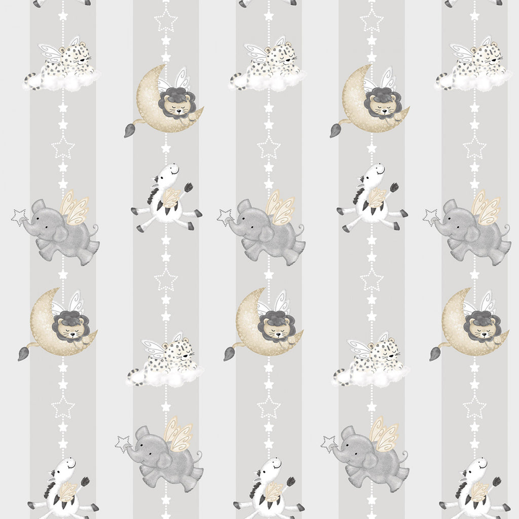 Moonlit Dreams  - Victoria Hutto -  Studio E - Pearl Animal Stripe - Gray- Yellow - White  