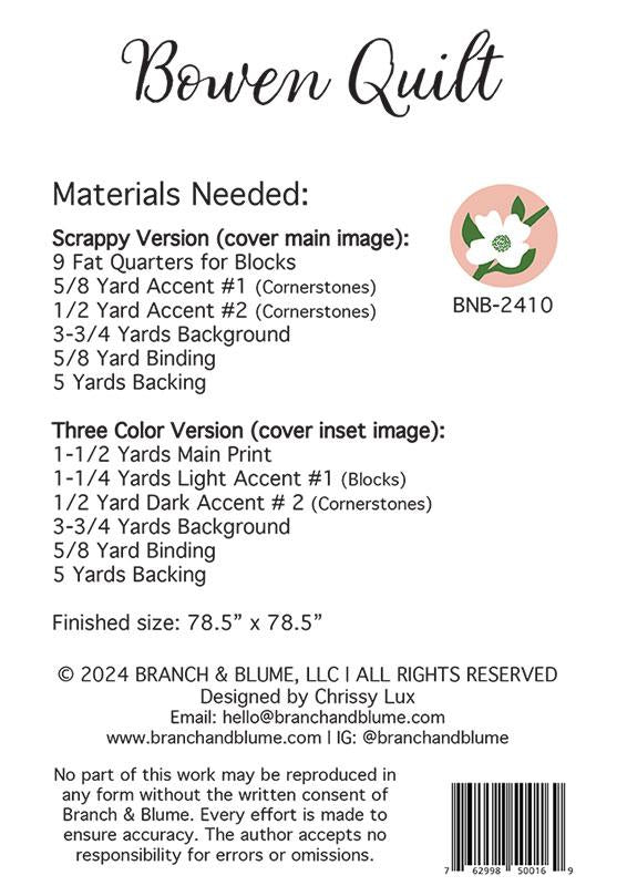 Bowen Quilt material list 