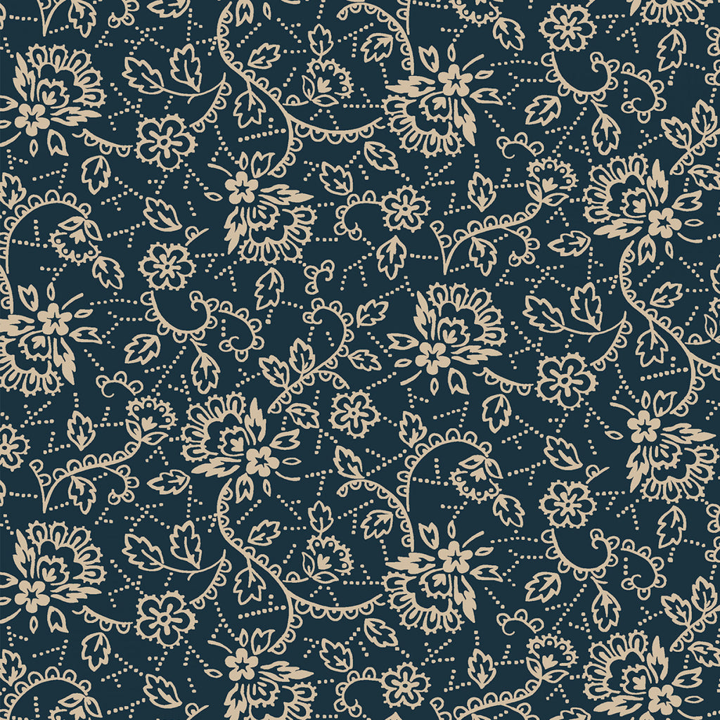 Allegiance  P & B Textiles  Lacy Flowers  Beige Blue