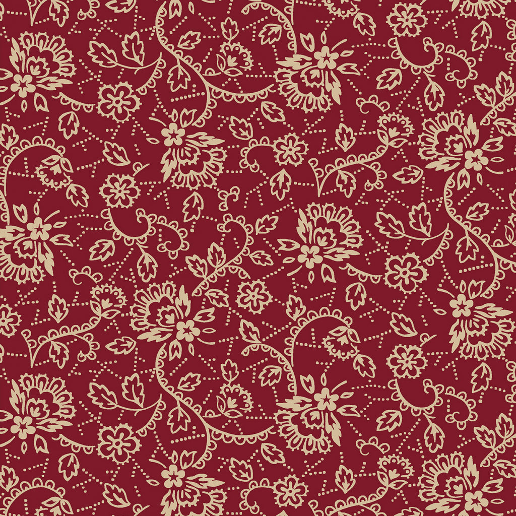 Allegiance  P & B Textiles  Lacy Flowers  Red Beige 