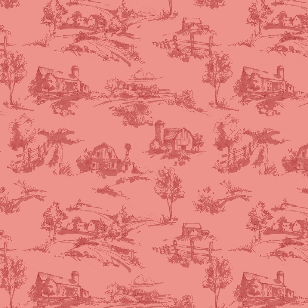 Countryside  Riley Blake Designs Lisa Audit Countryside Scenery Coral  Pink Coral