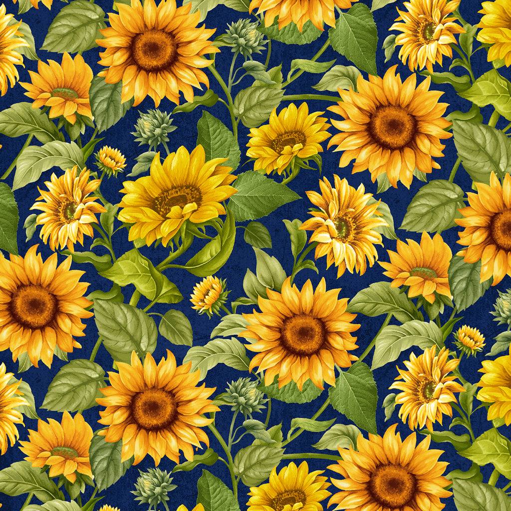 Sunflower Farm - Laydedee Bug Designs - Timeless Treasures - Navy Sunflower Garden- Yellow - Navy - Green