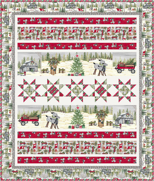 Dressed up for Christmas quilt reindeer wagon barn tree Lisa Kennedy It's time for Christmas