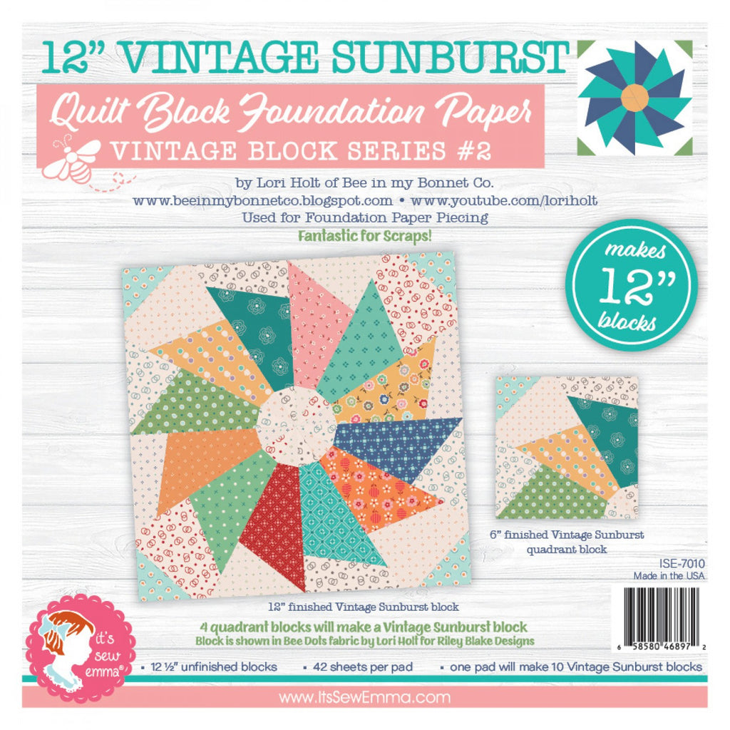 12" Vintage Sunburst  Foundation Paper  It's Sew Emma  