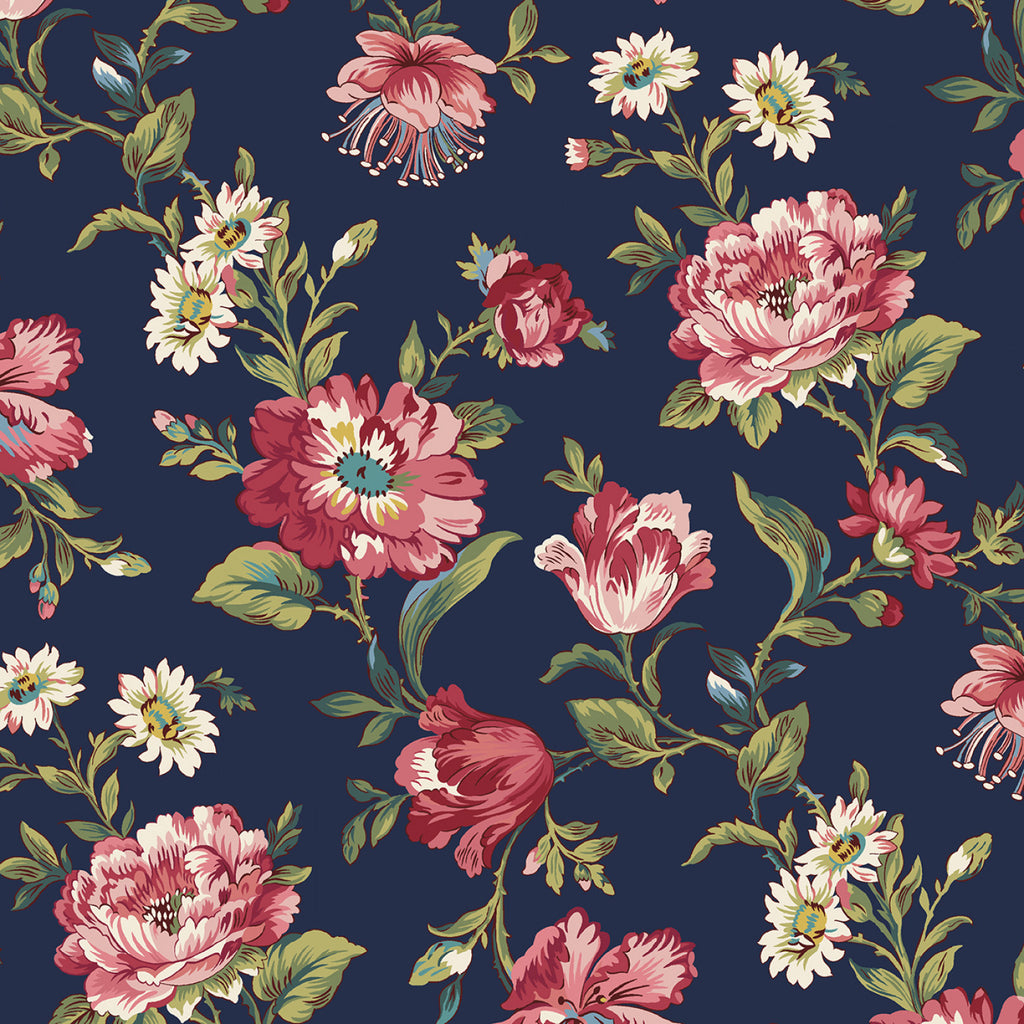 Midnight Meadow  Smithsonian Institution Collection Marcus Fabrics  Navy Bold Bloom  Navy  Pink  Green  White