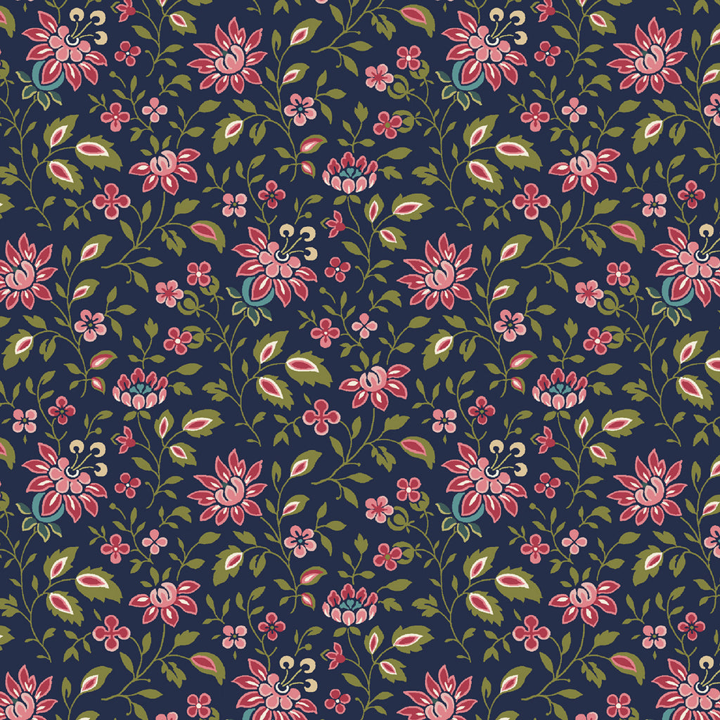 Midnight Meadow  Smithsonian Institution Collection Marcus Fabrics  Navy Floral Spray  Navy  Pink  Green  White