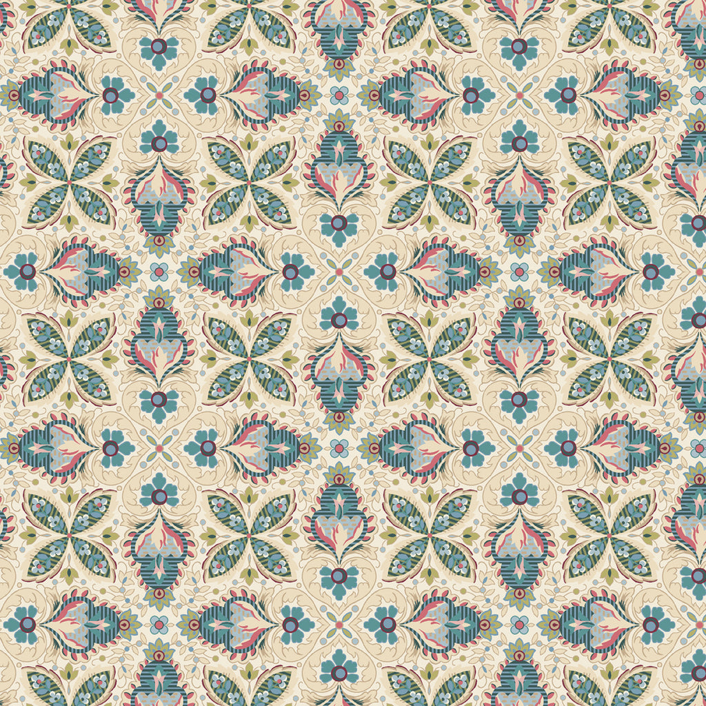 Midnight Meadow  Smithsonian Institution Collection Marcus Fabrics   Cream Tile Geo Navy  Pink  Green  Cream
