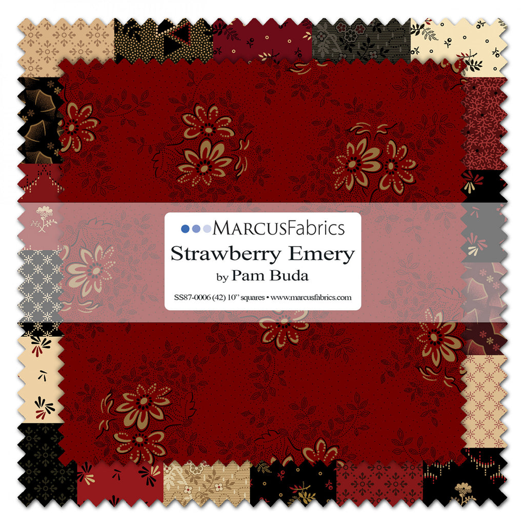Marcus Fabrics  Strawberry Emery  Pam Buda 10" Squares  Layer Cake  Red  Black  Beige