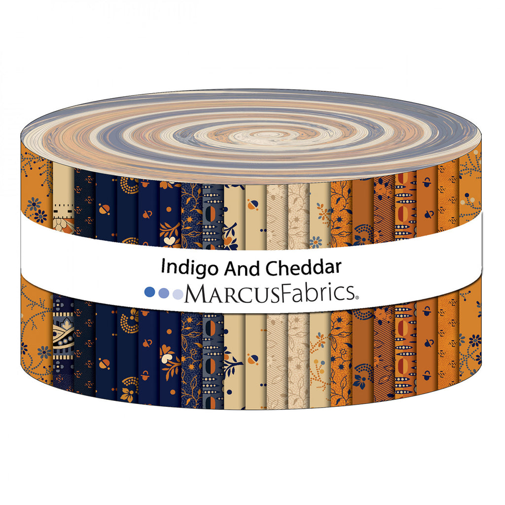 Marcus Fabrics  Indigo & Cheddar  Judie Rothermel  Pre-Cuts  2 1/2" Strips 40 Pcs. 