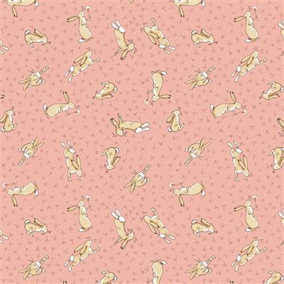 Guess How Much I Love You - Clothworks- Craft Town Fabrics - Tossed Bunnies- Y4247-39 -Coral