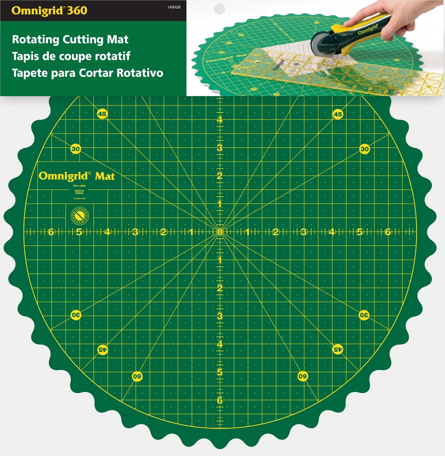 Omnigrid Rotating Cutting Mat 14in 14WGR Sku:64035 – CraftTownFabrics