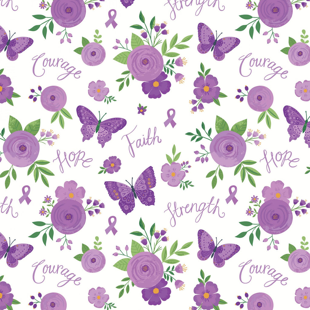 c13220r-White, STRENGTH IN Lavender, Riley Blake Designs, Courage, Faith