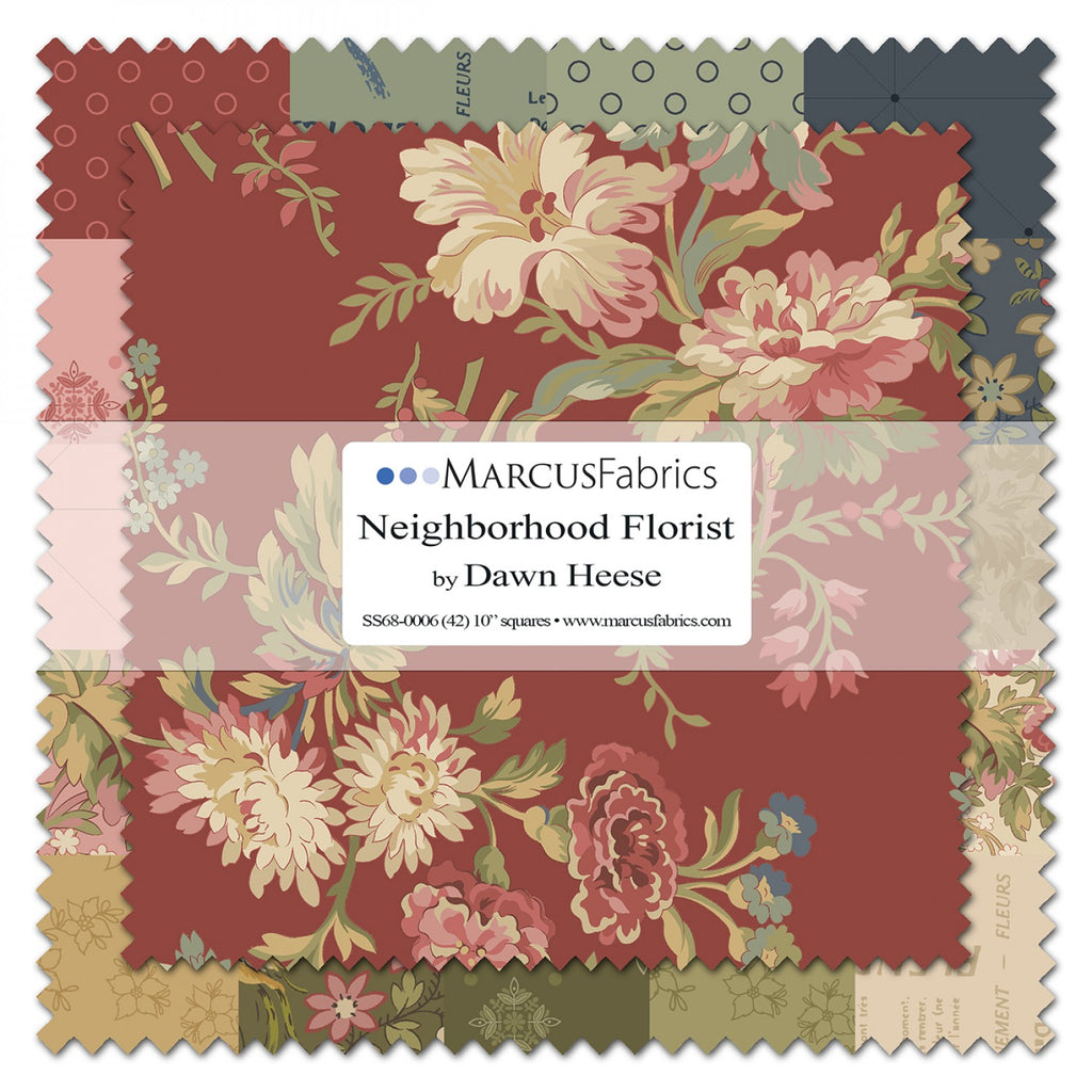 10 in.  Squares  42 pcs. Marcus Fabrics Neighborhood Florist Dawn Heese Collection